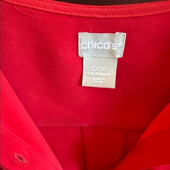Chico's Vibrant Red Blouse with Pleated Bell Sleeves 1/4 Button V Neck Blouse - Picture 5 of 6